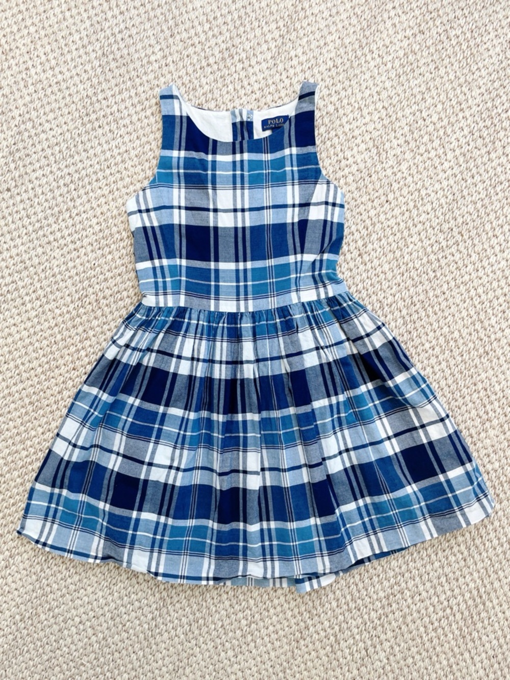 Polo Ralph Lauren Girls Plaid Cotton Dress Size 10 Blue Sleeveless